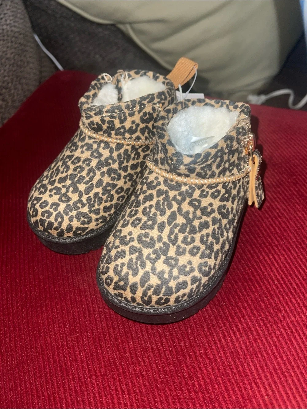 Kids Leopard Print Fleece-Lined Boots - Tan/Black